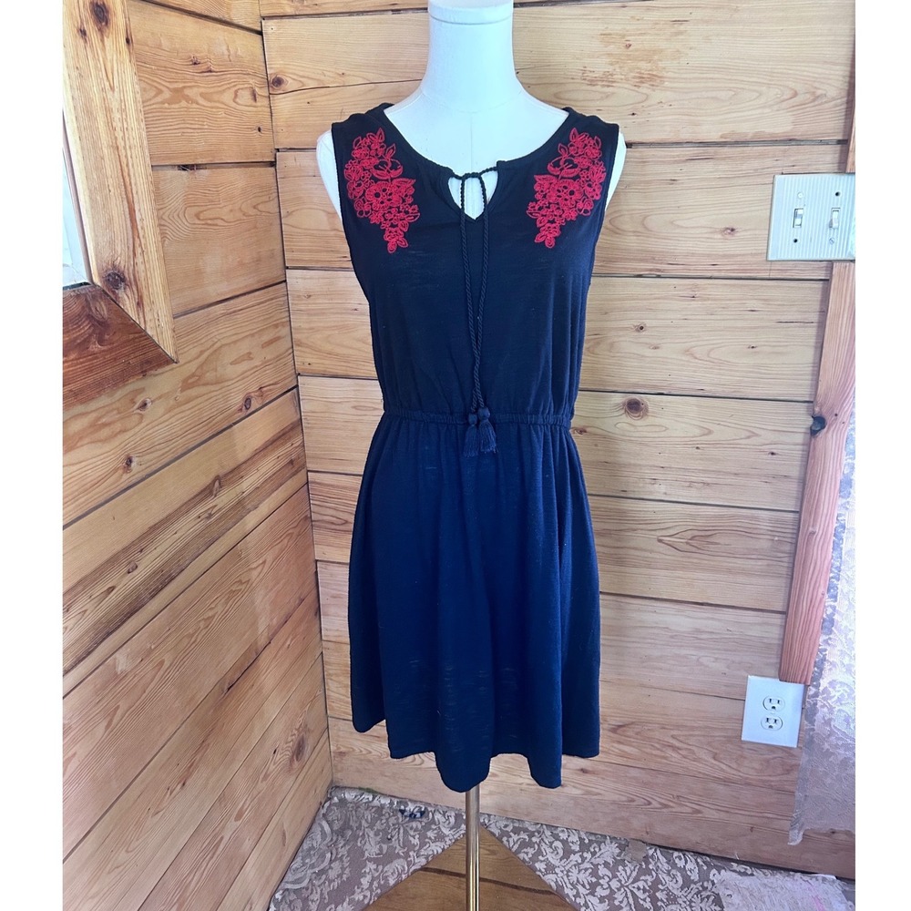 Sleeveless Floral Embroidered Skater Sundress Women Large Navy Blue Old Navy